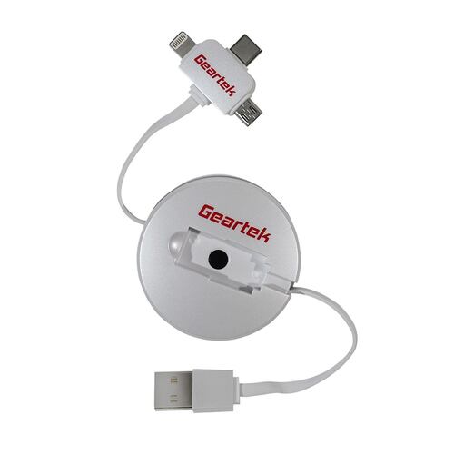 Cable USB Retráctil 3 en 1 Blanco Geartek