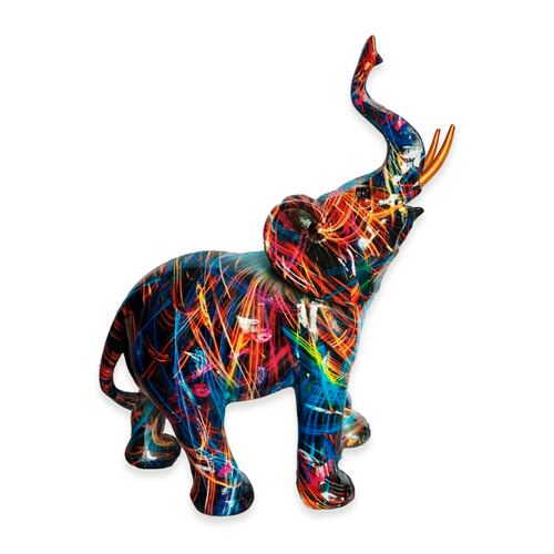 Figura Decorativa SHENZHEN DEW Elefante Negro con Lineas de Colores