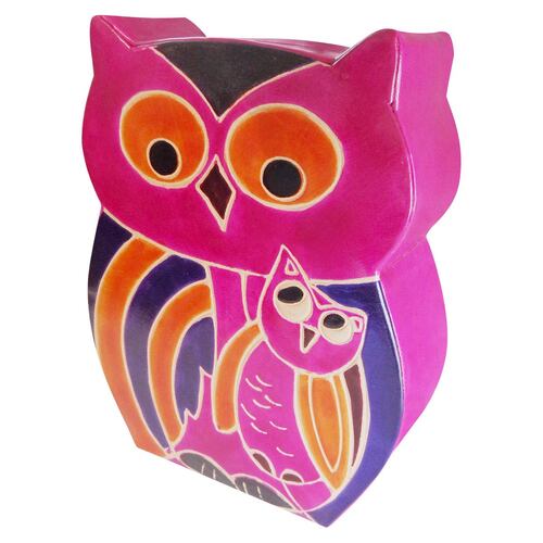 Alcancía MCR de cuero búho con cría