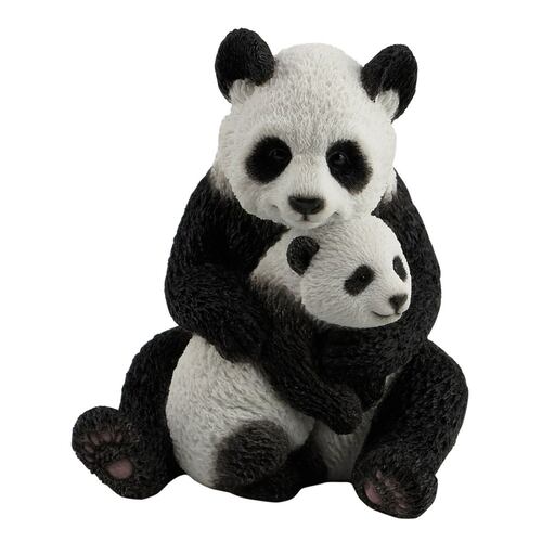 Mother panda hugging cub