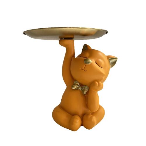 Figura Decorativa Gato Moño y Charola