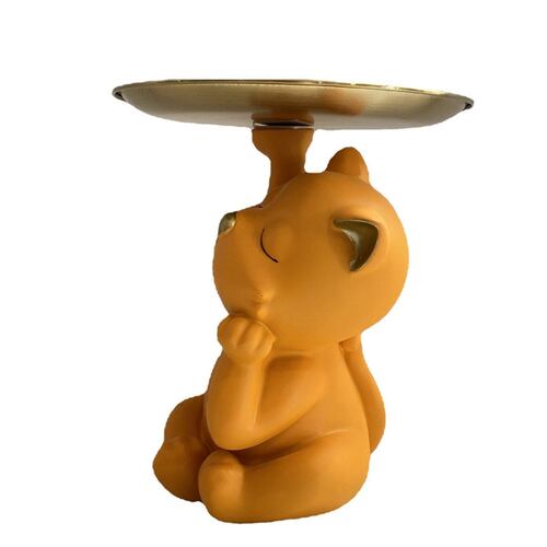 Figura Decorativa Gato Moño y Charola