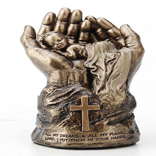 Figura Decorativa Bebé Dormido en Mano del Señor