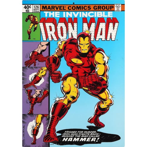 Placa de adorno Iron Man comic book cover