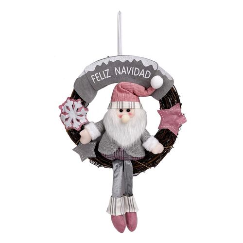 Corona navideña con peluche de Santa Claus
