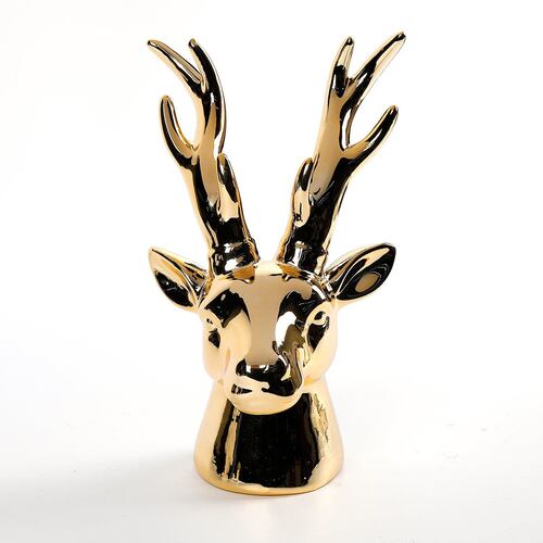 Figura Decorativa Navideña Cabeza de Venado Dorada