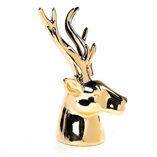 Figura Decorativa Navideña Cabeza de Venado Dorada