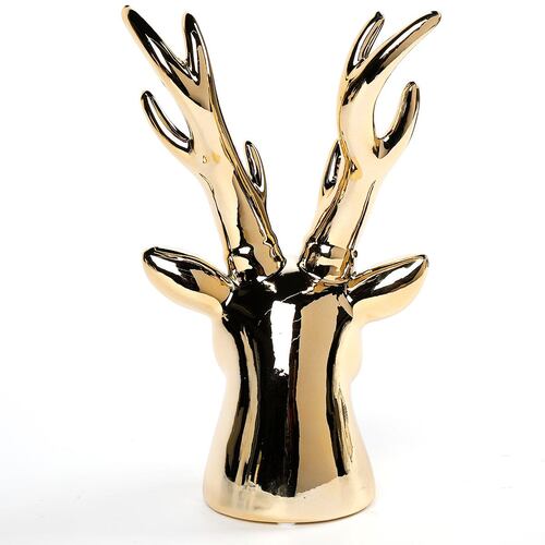 Figura Decorativa Navideña Cabeza de Venado Dorada