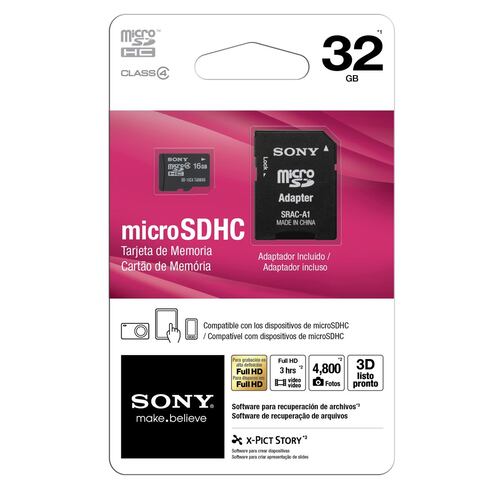 Tarjeta de Memoria SONY Micro SD 32GB Clase 10 Con Adaptador