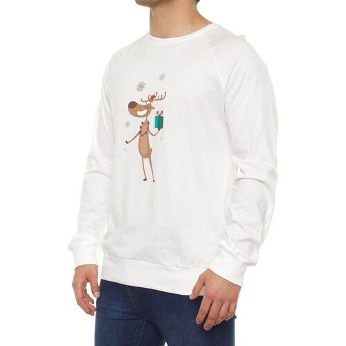 Playera Reno De Navidad Jeanious Hueso CH Para Hombre