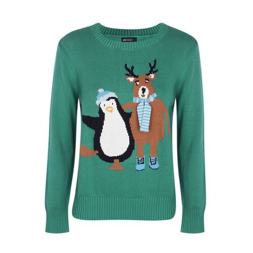 Suéter Estampado Navideño Pingüino Y Reno Para Mujer Jeanious