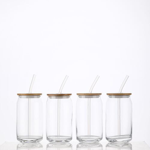 Vaso Soda Y Popote 4 Piezas Cristal