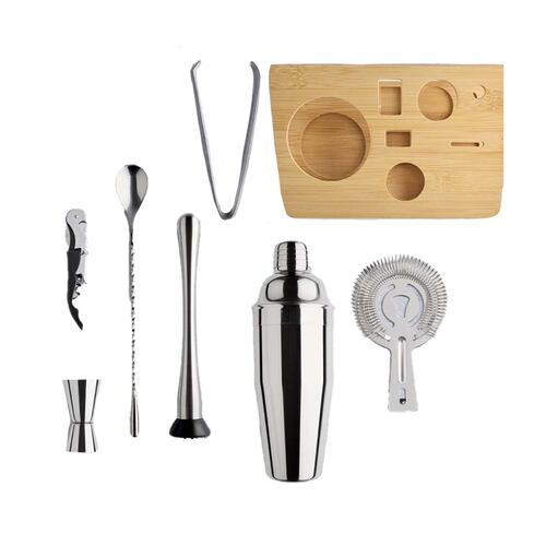 Set Shaker Accesorios Coctelería Base de Madera 550 ml 8 Piezas Home Nature