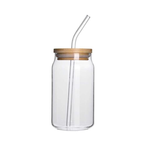 Vaso de Vidrio con Popote y Bamboo 15 oz Home Nature