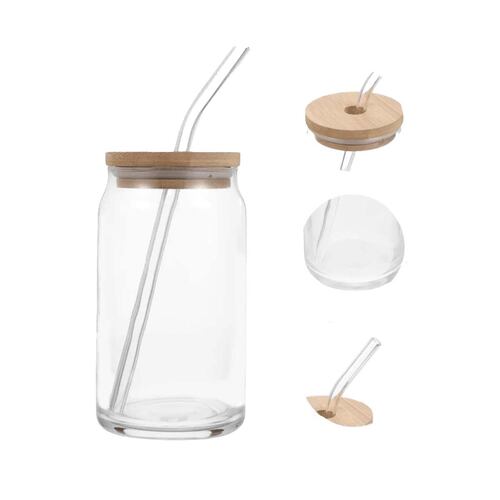 Vaso de Vidrio con Popote y Bamboo 15 oz Home Nature
