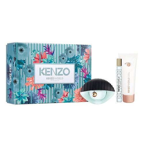 Set para Mujer Kenzo World au de Parfum 75 ml + Crema humectante 75 ml + Travel Spray 10 ml