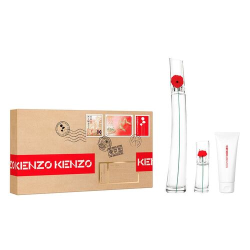 Set de fragancia femenina Flower by Kenzo Eau de Parfum 100 ml + Perfumero de viaje 15 ml + Crema corporal humectante 75 ml.