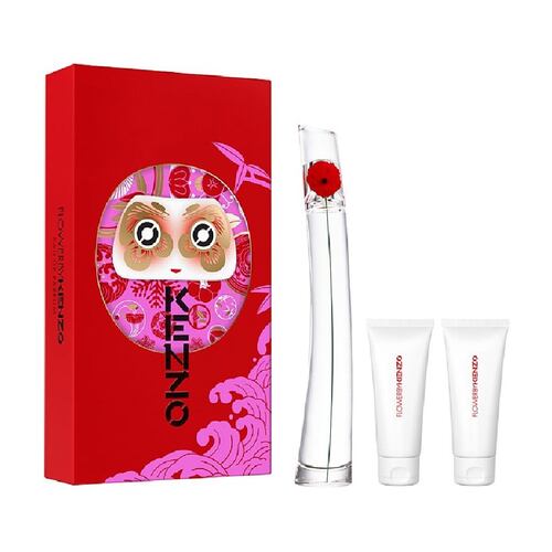 " Set de fragancia femenina Flower by Kenzo Eau de Parfum 100 ml + gel de ducha 75 ml + crema corporal 75 ml."