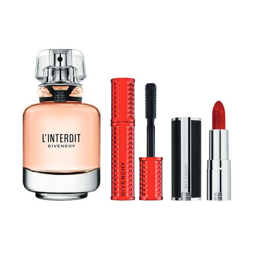 Givenchy  Set de fragancia femenina L'Interdit Eau de Parfum 50 ml, +  Mini labial Le Rouge Intense Silk + Mini máscara de pestañas Disturbia