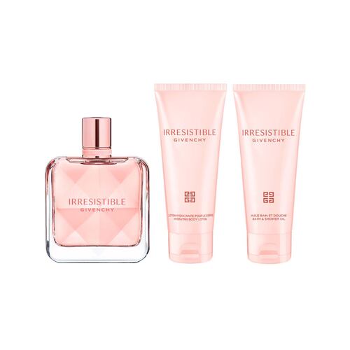 Givenchy  Set de fragancia femenina Irresistible Eau de Parfum 80 ml, + Crema corporal humectante 75 ml + Gel de Ducha 75 ml.