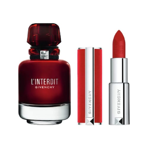 Set fragancia para mujer Givenchy L'Interdit EDP Rouge 50ml + Mini labial Le Rouge Deep Velvet 1.5gms