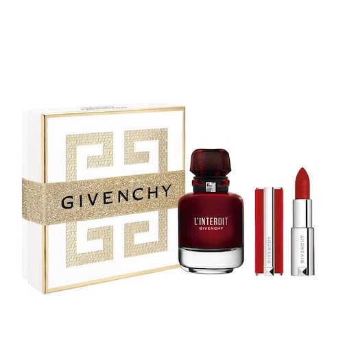 Set fragancia para mujer Givenchy L'Interdit EDP Rouge 50ml + Mini labial Le Rouge Deep Velvet 1.5gms