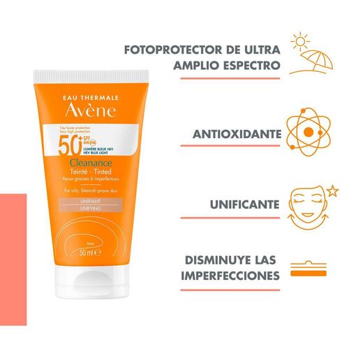 Avène Cleanance Protector Solar FPS 50+ con Color 50ml