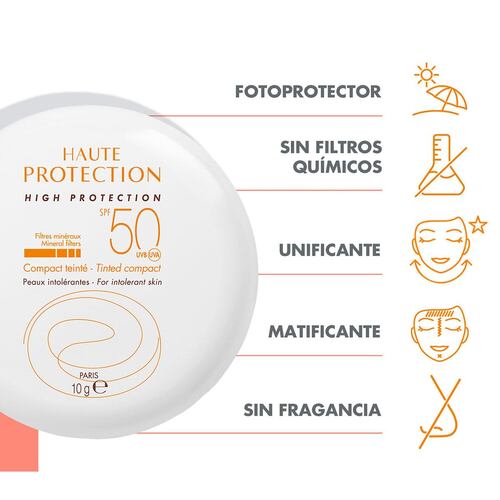 Avene Compacto Mineral Tono Dorado, Piel sensible/reactiva/intolerante, FPS 50, 10 gr