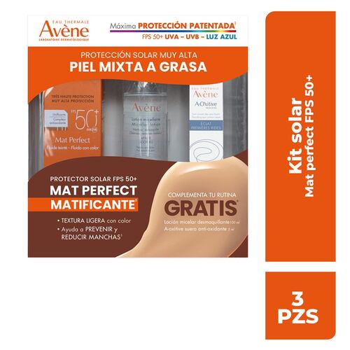 Avene Kit Mat Perfect Protector Solar FPS50+ 50ml + Loción Micelar 100 ml  +  A- Oxitive Suero Antioxidante 5ml