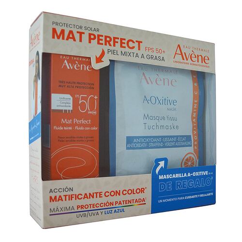 Kit Avene Protector Solar Mat Perfect con Color + Mascarilla A-Oxitive