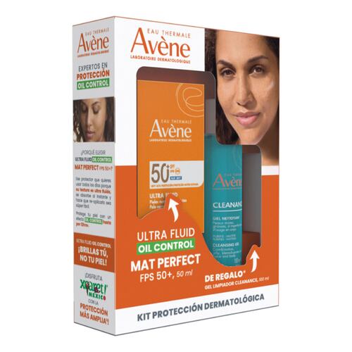 Avene Kit Protector Solar con color Ultra Fluido Mat Perfect FPS50+  50ml + Cleanance Gel Limpiador Piel Grasa 100ml