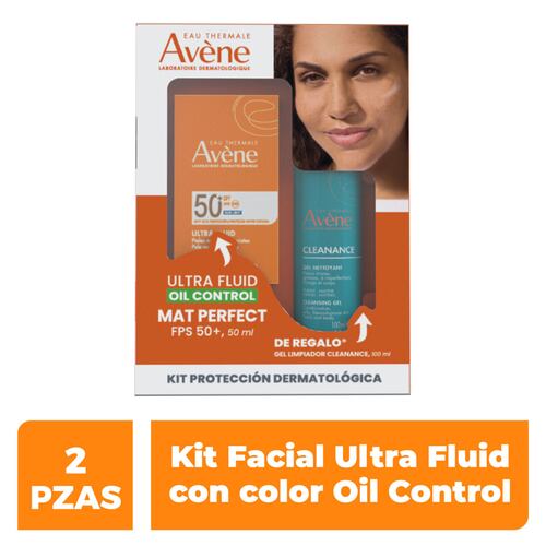 Avene Kit Protector Solar con color Ultra Fluido Mat Perfect FPS50+  50ml + Cleanance Gel Limpiador Piel Grasa 100ml