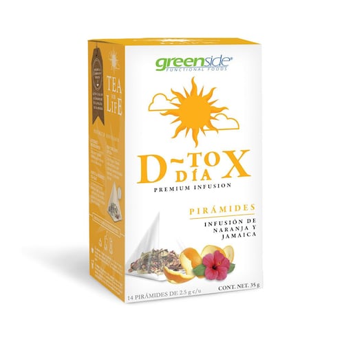 D-Tox Día infusión de naranja y jamaica 14 Pirámides Greenside