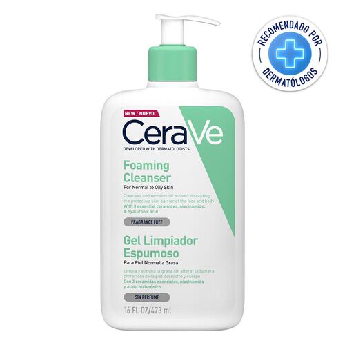 Limpiador Espumoso CeraVe Gel para piel mixta, grasa o con acné. 236 ml.  Libre de fragancia