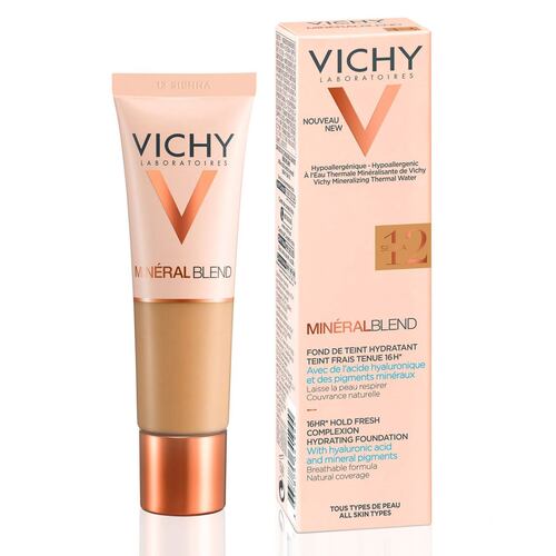 Base de Maquillaje Fluida Hidratante, Vichy Mineralblend Tono 12 Sienna