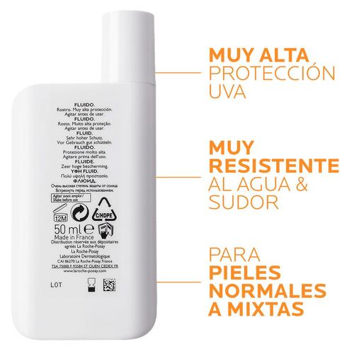 Protector Solar Facial La Roche Posay Anthelios Fluido Invisible con Color FPS50+ 50ml