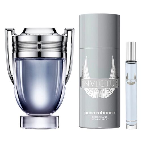 Paco Rabanne Invictus Set Para Caballero Perfume EDT 100ML + Desodorante 150ML + Perfume de Bolsillo 10ML