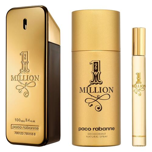 Paco Rabanne One Million Set Para Caballero Perfume EDT 100ML + Desodorante 150ML + Perfume de Bolsillo 10ML