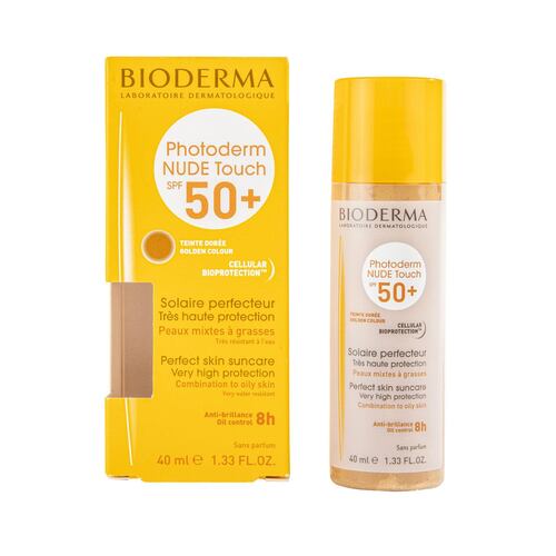 Bioderma Photoderm Nude Touch Protector Solar Tono Dorado SPF50+ efecto piel natural, 40 ml