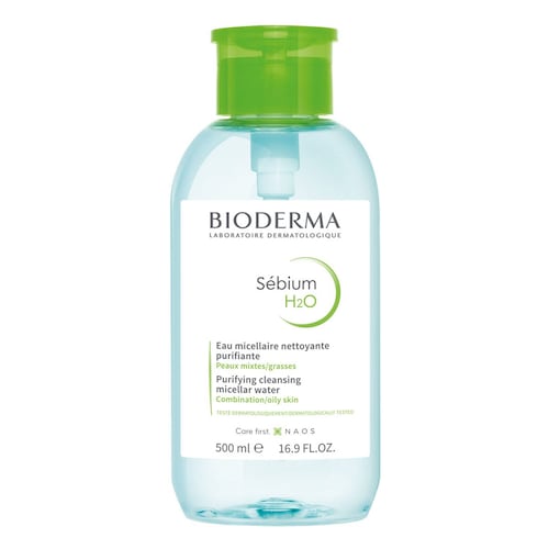 Bioderma Sébium H2O Agua Micelar, Remueve Maquillaje e Impurezas para pieles mixtas a grasas, 500 ml bomba inversa