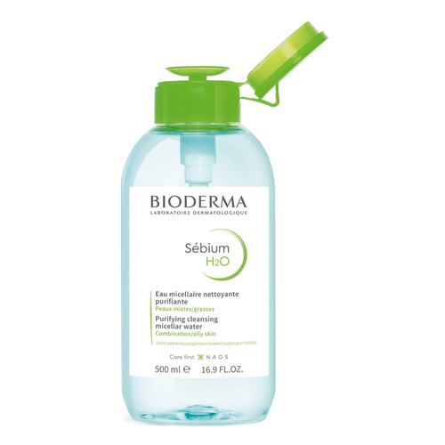 Bioderma Sébium H2O Agua Micelar, Remueve Maquillaje e Impurezas para pieles mixtas a grasas, 500 ml bomba inversa