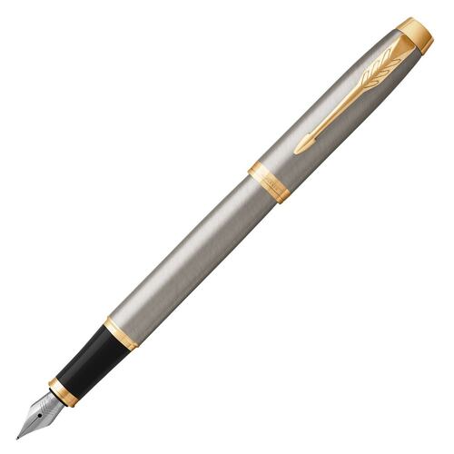 Parker Im Brushed Metal Golden Trim Fountain Pen Fine Gifting boxq