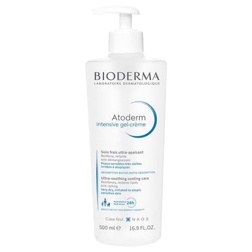 Bioderma Atoderm Intensive Gel Crema Humecta Profundamente por 24 hrs, Sensación Ultra Ligera y Fresca, para piel seca a atópica, 500 ml
