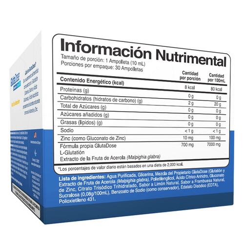Glutadose 30amp10ml c/u sup alimenticio