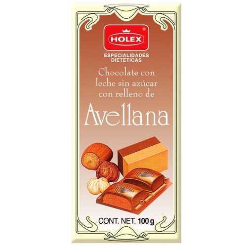 Barra de Chocolate Dietética Rellena de Avellana de 100 gramos Holex