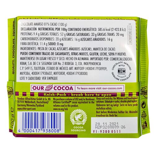 CHOCOLATE 81% COCOA 100 GRS
