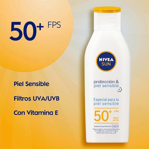 Nivea Protector Solar para piel sensible Protect & Sensitive Loción Fps 50+ no grasoso, 200 ml