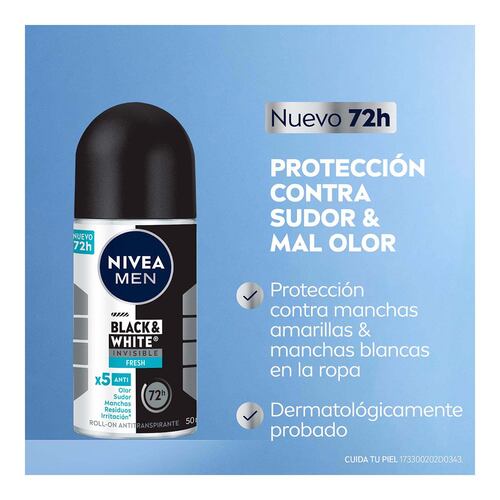Desodorante Invisible para Hombre en Roll On 50ml Nivea