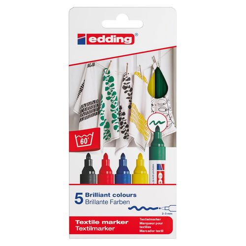 Marcador Textil Punta 2-3mm Set Con 5 Piezas Edding