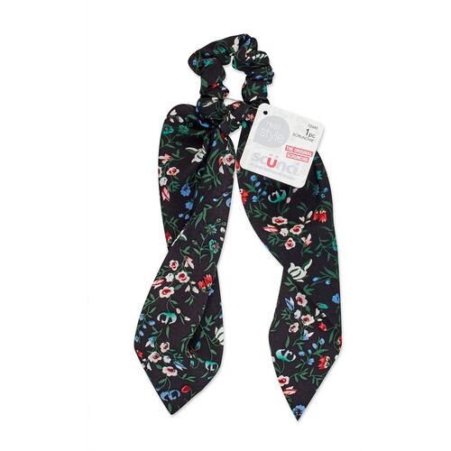 Scrunchie scarf negra con flores de colores 1 pza